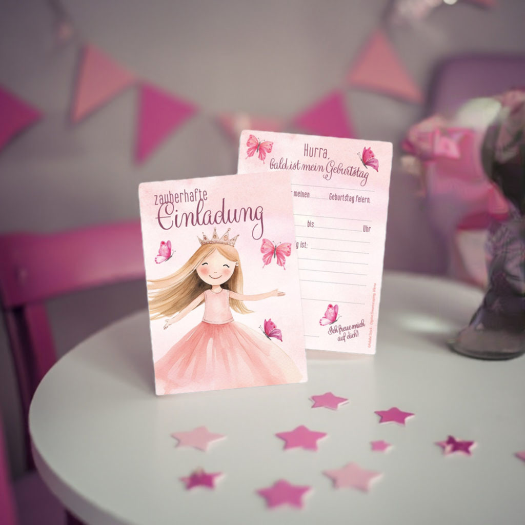 Einladungen Geburtstag Rosa Prinzessin (12 Stück)