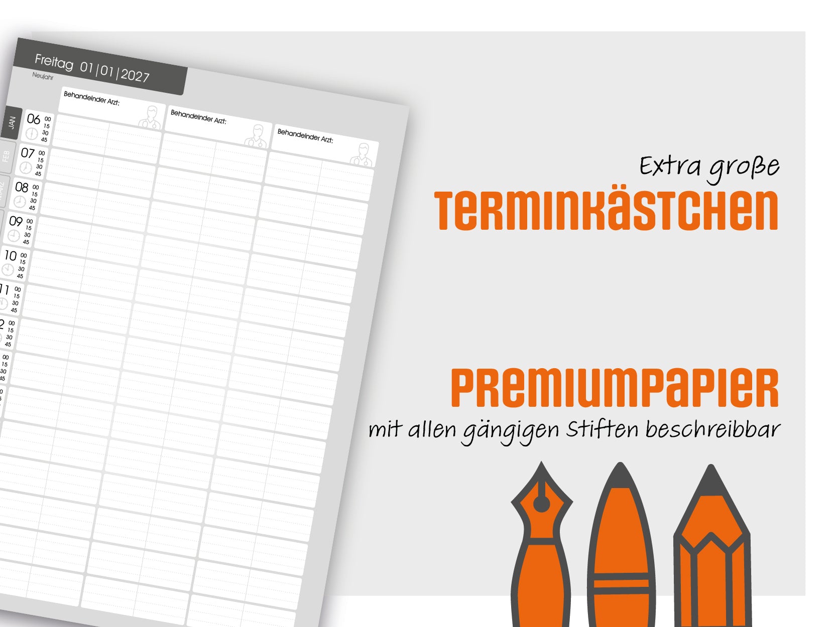 Praxisplaner 2027 – Terminplaner für drei Ärzte und Praxismitarbeiter